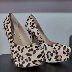 STEVE MADDEN Womens 7M BABYLYN -L Leopard PRINTPONY Hair High Heel Leather PUMP